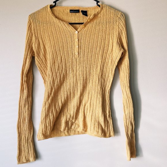 Moda International Tops - MODA Yellow Long-Sleeve Knit Top